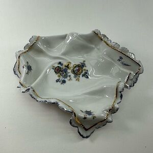 Vintage Capodimonte Porcelain Handkerchief Decorative Plate Golden White Floral